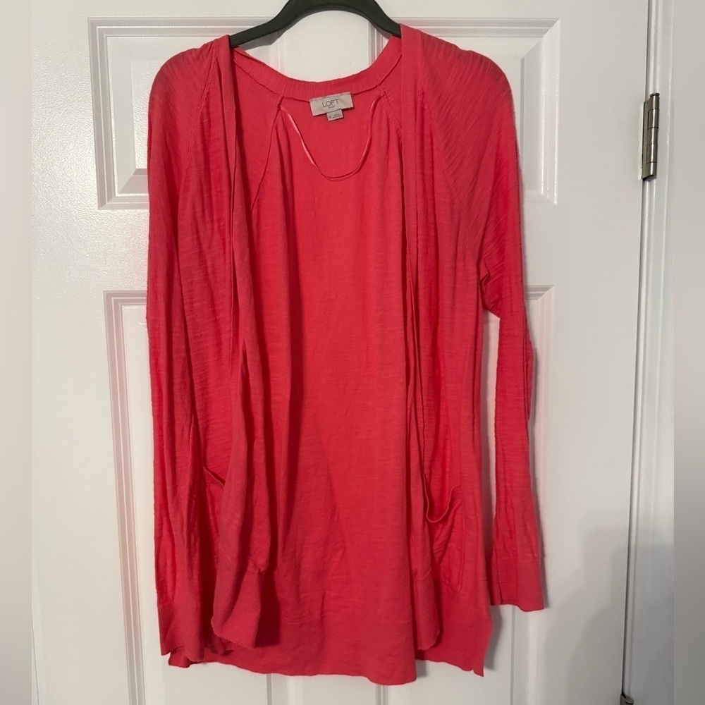 Loft Outlet | Coral Pink Open Cardigan | 100% Cotton | Size M